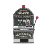 Indoor Mini Lucky 7's  Coin operated Saving Bank Slot Machine game with Jackpot Sound and Flashing Lights