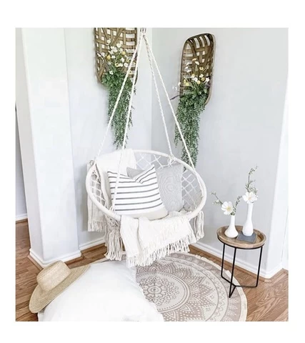 Ins style hanging chair home stay cotton rope tassel hanging basket indoor swing household cradle chair