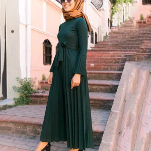 Islamic Clothing Solid Color Muslim Dress Abaya Long Flare Sleeve Pleated Islamic Dress