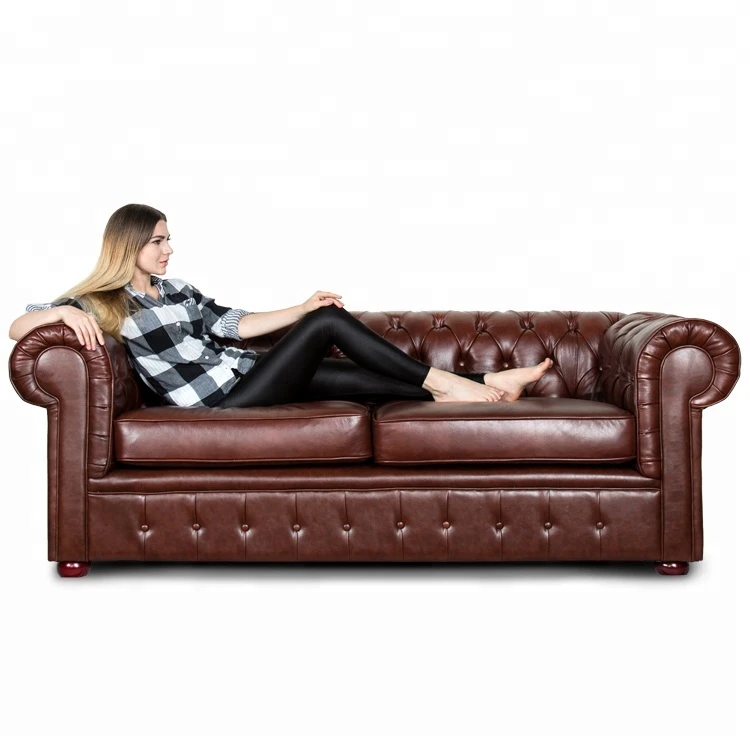Italian Classic Customized Color Home furniture  Half Leather Loveseat Chesterfield Sofa Bed