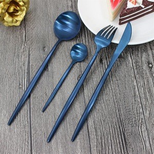 Jieyang elegant PVD titanium coating 18/10 flatware stainless steel cutlery,Blue Plate dinnerware sets , blue cutlery