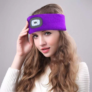 Keep Warm Rechargeable Customized Led Headband Lighted Flashing Running Hairband Sweatband Bluetooth Sports Headband For Woman