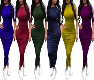 KG5007 Elastic Dress Medium Sleeve Women Apparels Pure Color Plus Size Intimate Apparel Dresses