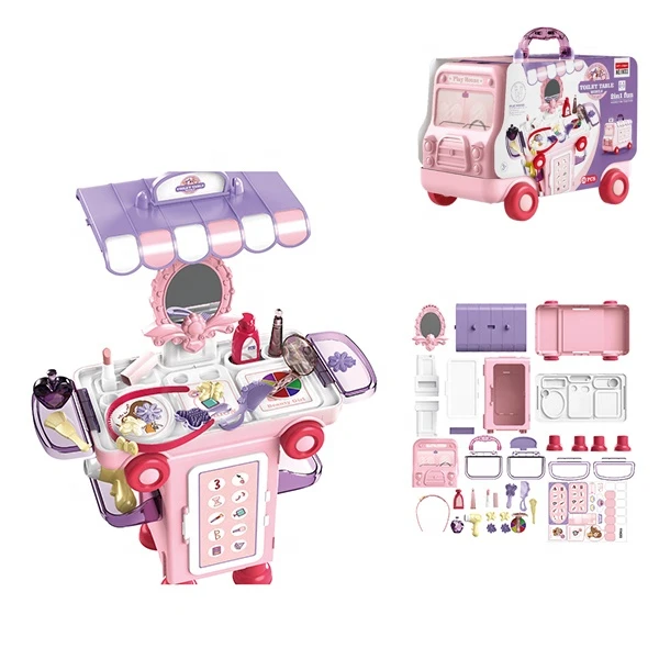 Kids play house 2 in 1 dressing table car make up beauty set toy