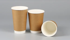 Kraft Paper Brown Color Hot Coffee Paper Cup With Lid Dboule Wall Coffee Cup