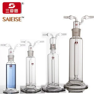 Laboratory Glassware Borosilicate 3.3 glass Gas Washing Bottle with Porous hexagonal straight Tube Round Base