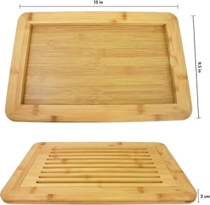 Large Bamboo Bread Cutting Board with Crumb Tray