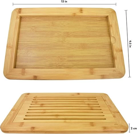 Large Bamboo Bread Cutting Board with Crumb Tray