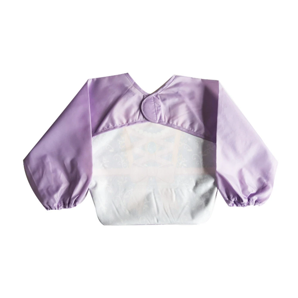 Light purple  Long Sleeve Children Bib TPU Waterproof Polyester bib for baby rice pocket