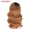 long wavy lace front wig, black to brown ombre colorful wig for young women