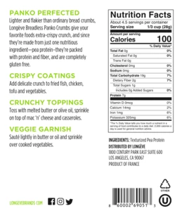Longeve Plant-based Breadless Crumbs - Panko breadcrumbs healthy high protein source grain free crunchy