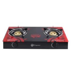Lotus Pattern Black Tempered Glass Factory Price Double Burner Glass Cooktops Gas Stove
