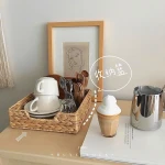 low moq handwork household to receive basket living room bedroom wood handle Water hyacinth storage bin