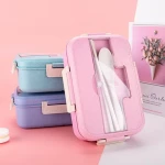 Lunch Box 3-Compartment with Spoon Noodles Chopsticks Bento Box for Adults Kids Microwavable BPA Free Leak