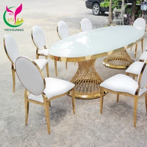 Manufacturer new design stainless steel gold hotel luxury event furniture glass top wedding table
