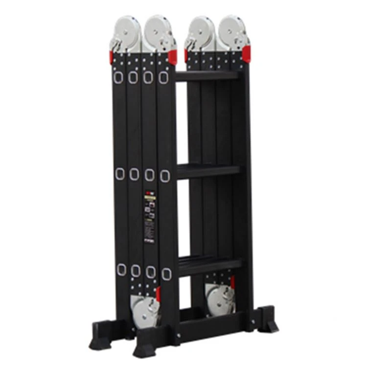 Manufacturer Supply Folding Step Aluminum Alloy Four Fold Black Multifunctional Ladder