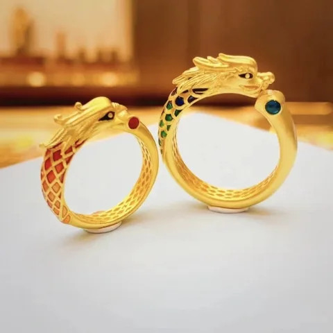 Manufacturer Wholesale Fashion Dragon Dragon And Phoenix Is Auspicious Ring Male Dragon-shaped Female Phoenix-shaped Ring