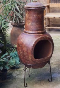 Mexican stone chimenea red, 46x106cm or 18x42 inches with iron base and stone top