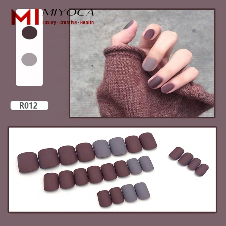 MIYOCA 24 Pcs Private Label Colorful Matte Press On Nails Easy Apply Fake Nail Acrylic Short Girl Fasle Fingernail Tips Natural