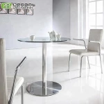 Modern Round Tempered Glass Bar Table On Stainless Steel Base
