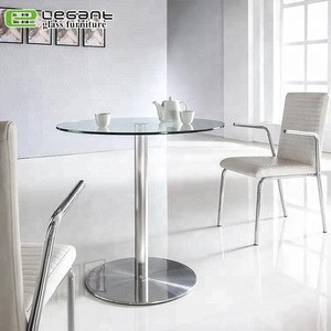 Modern Round Tempered Glass Bar Table On Stainless Steel Base