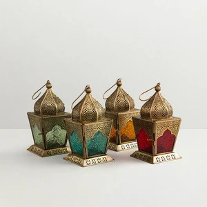 Moroccan Candle Lantern With Different Colour Glasses