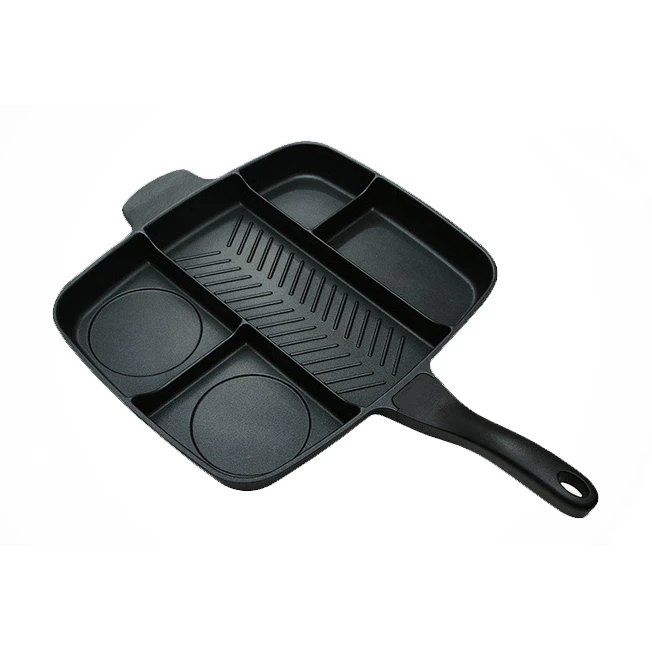 Multi section divided frying pan 5 in 1 non stick aluminum magic frying pan