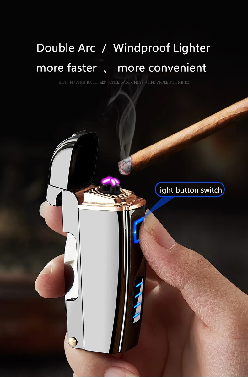 Multifunctional metal cigarette electric lighter charging usb lighters with bottle opener