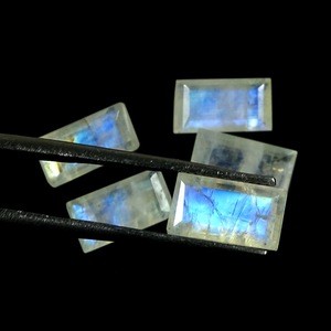 natural blue fire rainbow moonstone 6x11 mm rectangle faceted loose gemstone