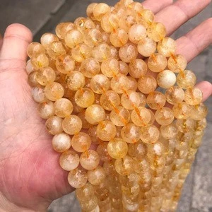 Natural Brazil Citrines Stone Beads 6/8/10/12/14MM Round Loose Yellow Crystal Gem Stone Beads For Jewelry Making DIY 15&#39;&#39;