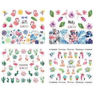 New Arrival Mixed 12 Nail Designs Water Transfer Sticker Nail Art DIY Tattoo Slider Flamingo Flower Polish Manicure Set