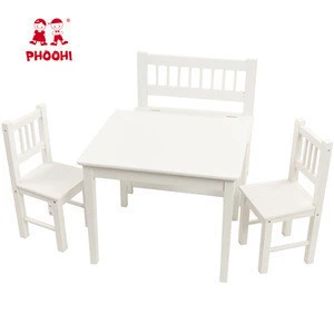 New Arrival Preschool Study Kids Seating Chair White Wooden Children Table With Storage  3+
