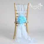 New design chiavari organza sash with flower ball for party wedding chiavari chair sash polyester crystal banquet chiavari sash