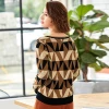New design V-neck long sleeved loose geometric ladies knit pullover sweater