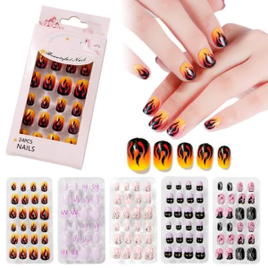 New Nail Art Finished Supplies Designs Sticker Piece Child 24 Piece Patch Flame Halloween Fake Nail Removable Adhesive