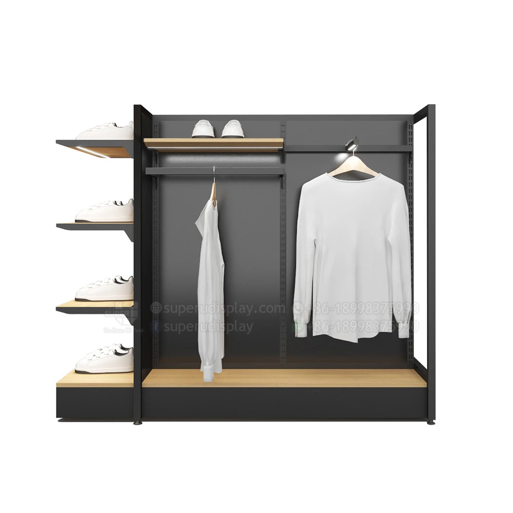 New Product Launch Clothing Luminous Gondola Display Stand Garment Double Sided Rack with LED Shelf