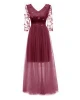 New Slim Fit Long V-neck Lace Embroidery Flowers Bridesmaid Dress in Stock