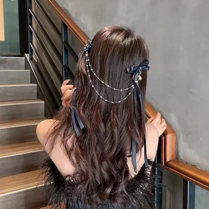 New Women Girls Elegant Pearls Chain Bow Hairpins Sweet Hair Ornament Headband Hair Clips Barrettes Fashion Hair Accessories