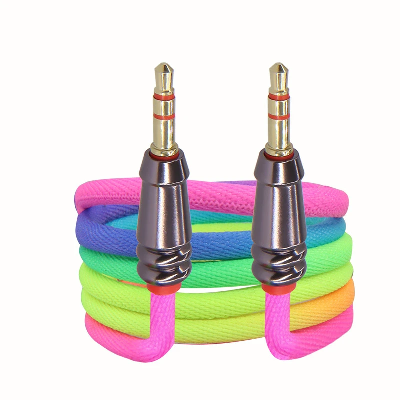 Newest High Quality Factory Price Rainbow Cable 3.5mm Jack Audio Cable Male to Male Aux Audio Cable
