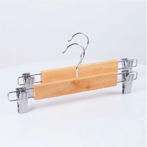 Nice quality   Non-slip steel grip clips Wooden  Hangers with Cushioned clamps for hanging pants skirt