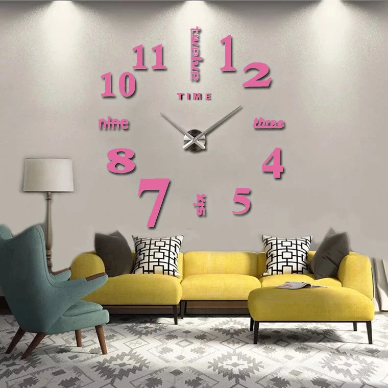 Novelty modern design home decorative wall sticker clock 3D frameless large DIY wall clock