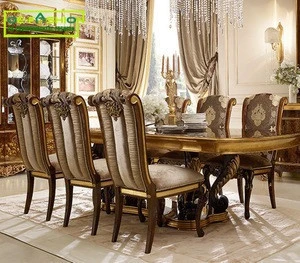 OE-FASHION Luxury dining table set wooden carving frame 8 seater dining table