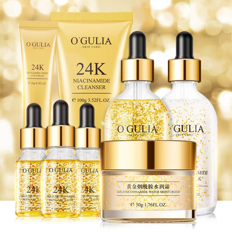 OEM Good Price Private Label Beauty SKin Care Products organic Anti-Aging Whitening 8Pcs Face 24K Skin Care Set