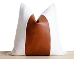 Off white linen faux leather throw pillow case custom size Geometric pattern Decorative Throw cushion Covers