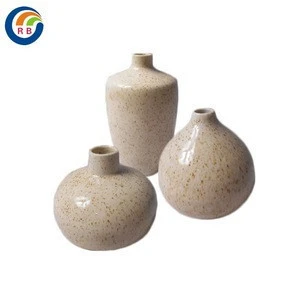 Old Round Khaki Pottery Flower Vase Decorative