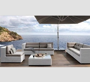 Patio module furniture white resin wicker outdoor sectional sofa