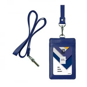 Premium customize PU leather card holder promotional corporate card holder with lanyard