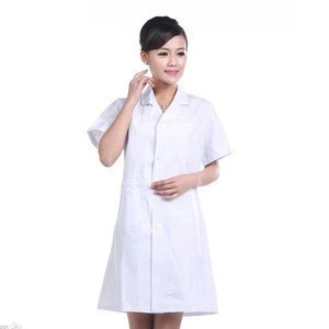 White Dress Cotton Fabric Designs Fashionable Nurse Hospital Uniform