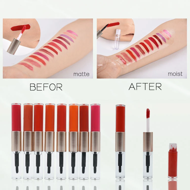 Private Label Long Lasting Non Stick Cup Lip Gloss Red Matte Moisturizer Liquid 2 In 1 Lipstick