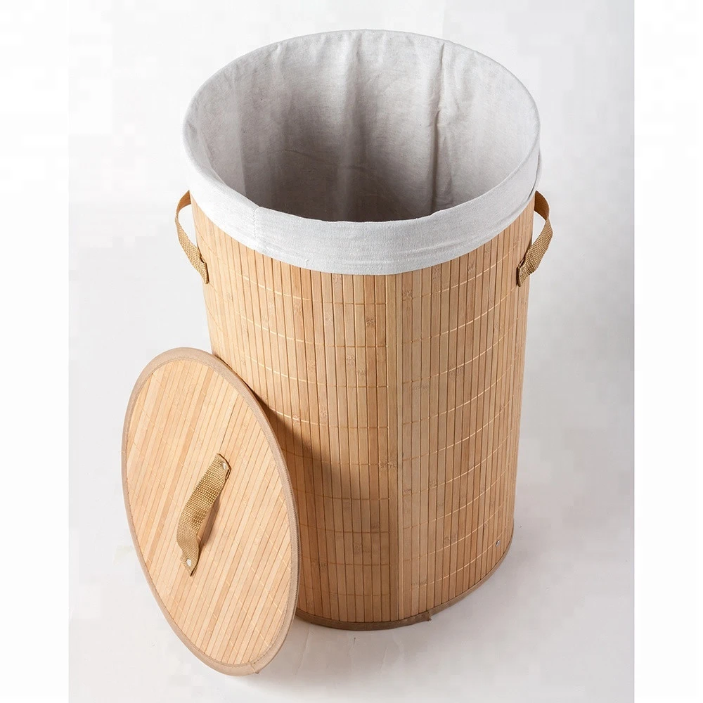 Promotion Bamboo Laundry basket Flat Packing Foldable Natural bamboo basket